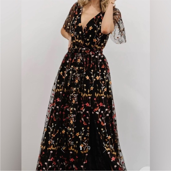 Baltic Born Floral Marsielle Black Dress With Pink, Orange, & Yellow Accents - Picture 2 of 16